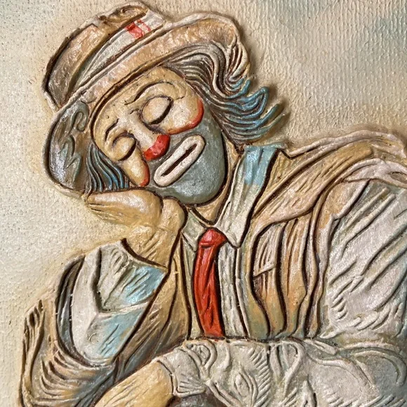 Original 3D Oil Painting Resting Clown signed by Artist Framed